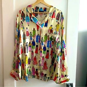 Karen Mabon 100% pistachio silk Barbiecore fashion girlie blouse NWT